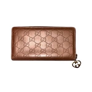 Authentic Gucci Guccissima Leather Zip-Around Wallet Metallic Bronze